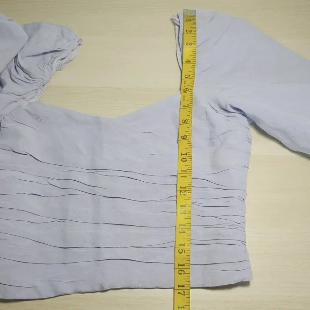 NWT ZARA linen blend lilac draped puff sleeves crop top - Picture 9 of 14